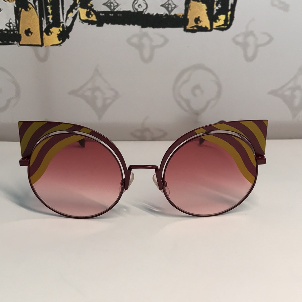 💯 - New Authentic Fendi FF 0215/s 00l9- X4 Burgundy Cat Eye Sunglasses - Picture 5 of 17